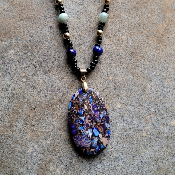 🎉HP🎉  Jasper Stone Gold Plated Pendant Necklace - Picture 5 of 8